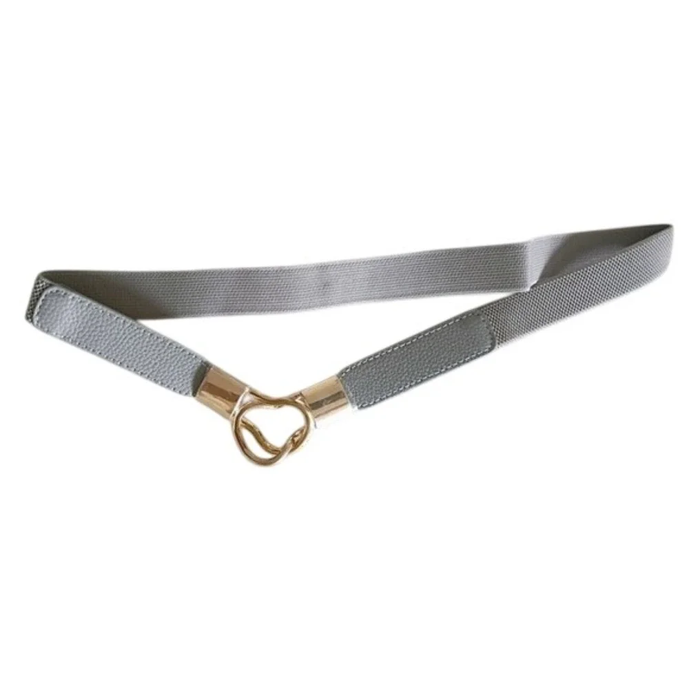 Womens Grey Elastic‎ Waist Cinch Belt Gold Interlocking Infinity Buckle 29 Inch